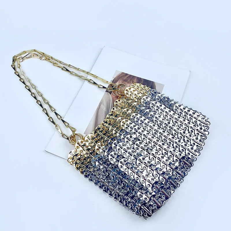 2024 Hot selling metal sequin high-capacity mobile phone cross-body chain bag handmade bag for women's fashion trend