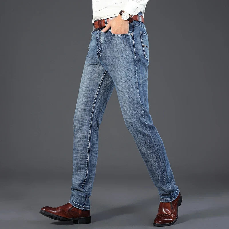 Models Spring Autumn Business Jeans Men Casual Straight Stretch Fashion Classic Work Denim Trousers Brand Clothing