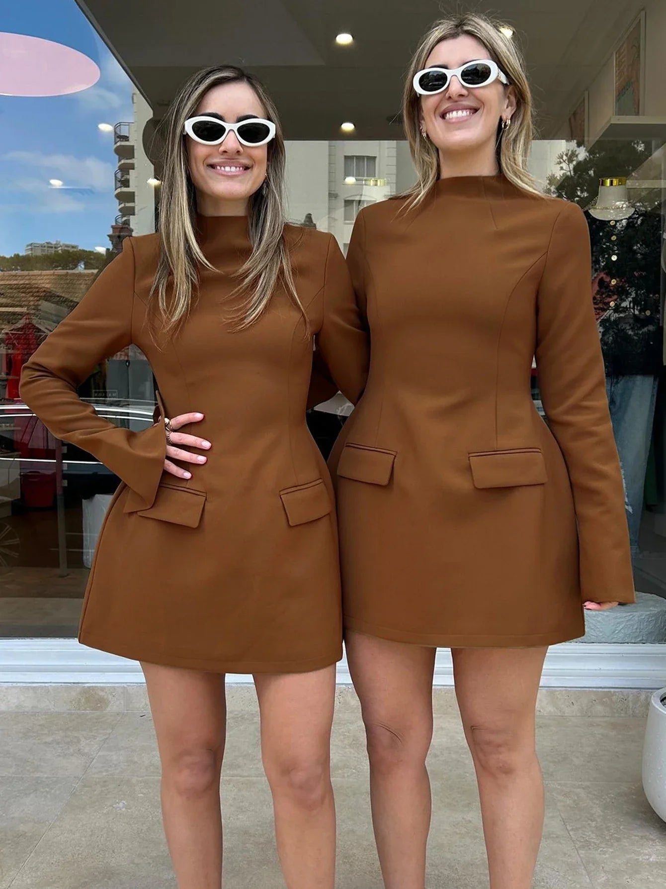 Long Sleeves Zipper Bodycon Mini Dress With Pocket Solid Elegant Outfit Office Streetwear Women’S Autumn Winter Clothes