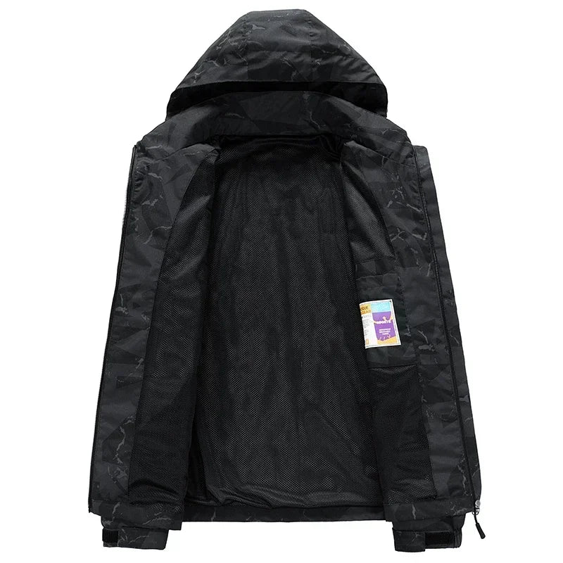Spring Men's Windbreaker Korean Fashion Loose Waterproof Hooded Coat Outdoor Leisure Function Camping Camo Jacket Men's Workwear