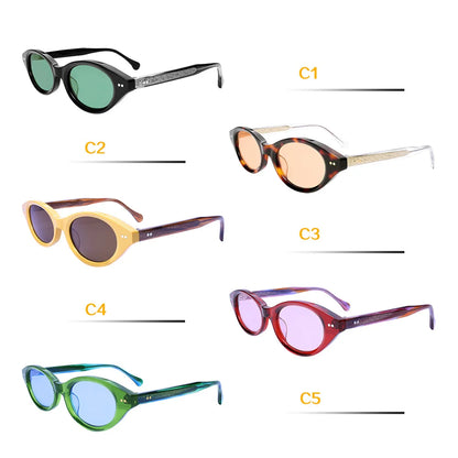 Vintage Oval Sunglasses Women Luxury Silver Carved Temples Acetate Sun Glasses Retro Small Frame Black Shades UV400