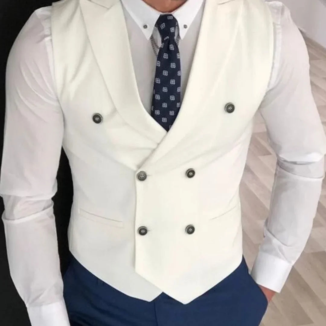 Men Vest Ivory Double Button Solid With Lapel Waistcoat Suit For Wedding Birthday Banquet Office Business Work Men Suit Vest