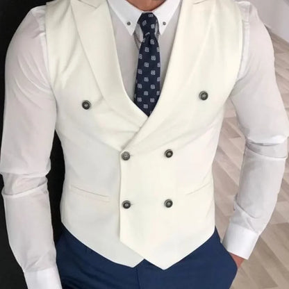 Men Vest Ivory Double Button Solid With Lapel Waistcoat Suit For Wedding Birthday Banquet Office Business Work Men Suit Vest