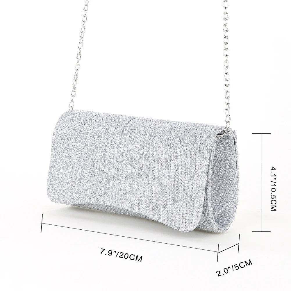 Women Shiny Crossbody Bag Elegant Sparkle Shoulder Bags Clutch Bag Fashion Chain Tote Handbag Ladies Chic Evening Wedding Clutch