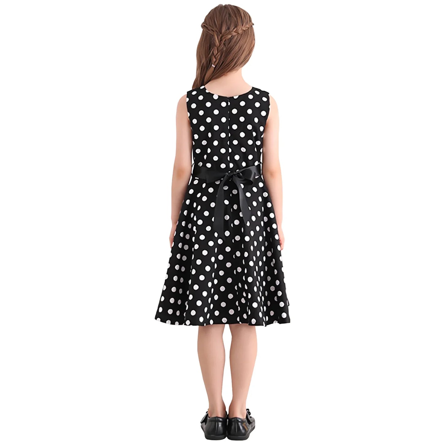 Girl's Retro Dress,Summer Princess Sleeveless Polka Dots Cotton Lightthin Romantic Floral 50s Vintage Dress Party Wedding Daliy