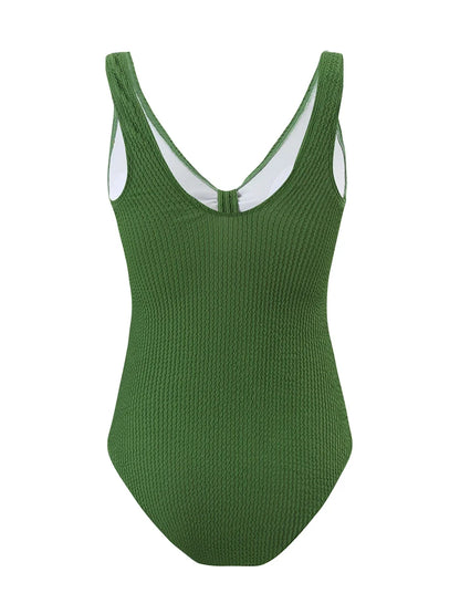 Slim V Neck Swimsuit Women 2025 New One Piece Vacation Swimwear Solid Bodysuit Female Bathers Swimming Monokini Summer Beachwear