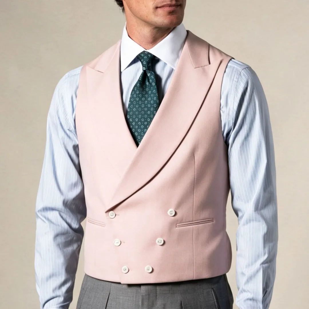 Men Vest Gray Double Breasted With Lapel Solid Waistcoat For Wedding Banquet Business Work Office Casual Daily Men Suit Vest