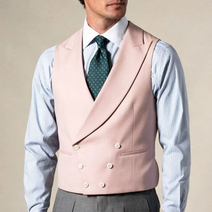 Men Vest Gray Double Breasted With Lapel Solid Waistcoat For Wedding Banquet Business Work Office Casual Daily Men Suit Vest