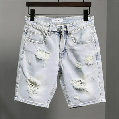 2026 Mens Summer Distressed Denim Shorts Baggy Casual Ripped Jeans Straight Leg Five Inch Shorts Streetwear Loose Fit