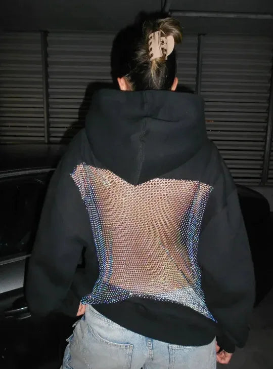 1/2PCS Fashionable Women’s Hoodie Solid Color Hollow Mesh Backless Sweatshirt for Fall and Winter Ideal Christmas Gift