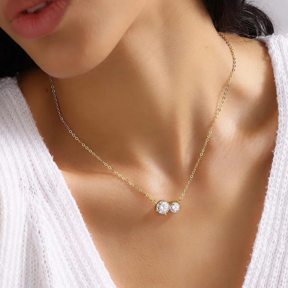 1.5cttw Round Cut Moissanite Pendant Necklace for Women 925 Sterling Silver Two Stone Delicate Necklace Jewelry Anniversary Gift