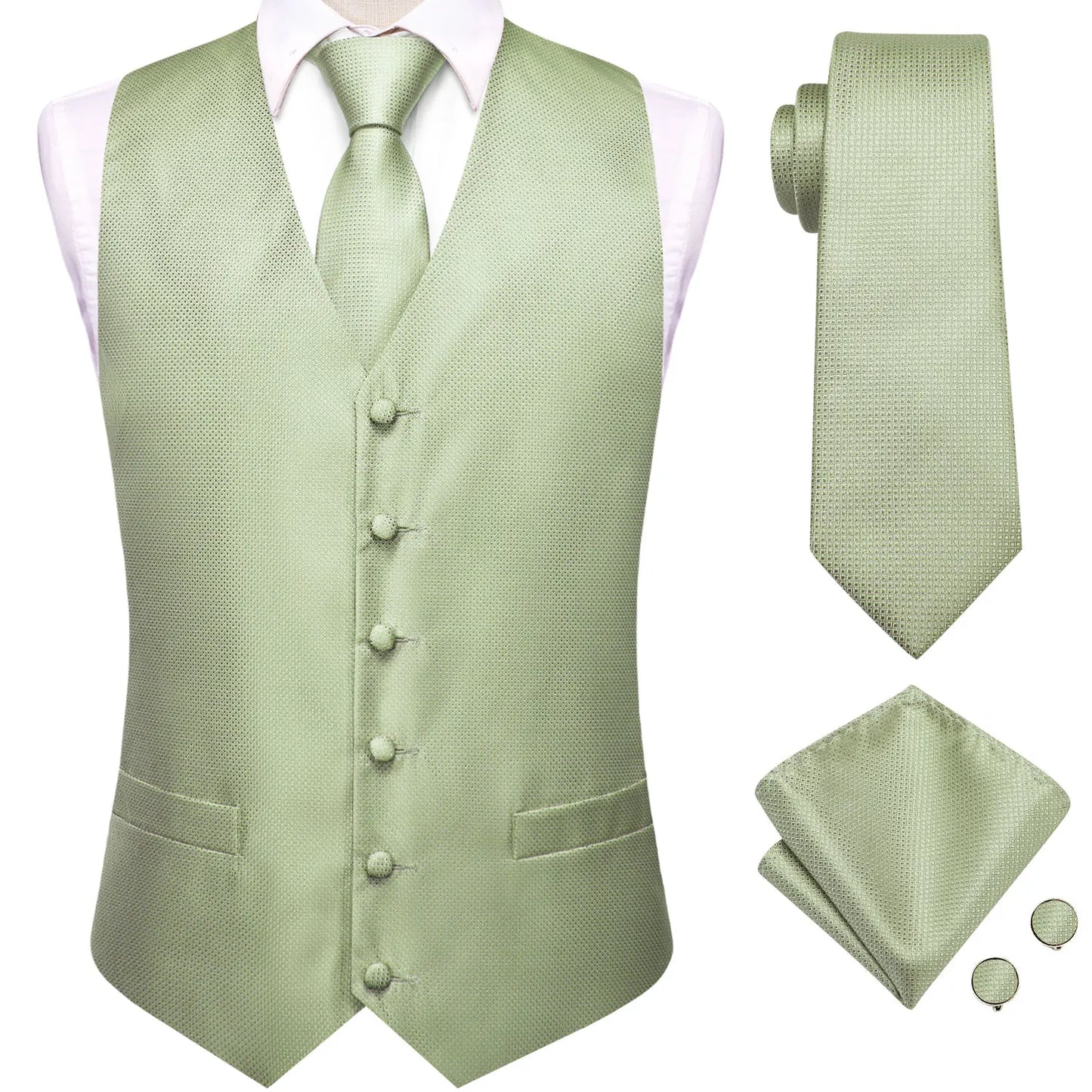 Hi-Tie Solid Voilet Lilac Silk Mens Suit Vest 4PC Woven Waistcoat Tie Pocket Square Cufflink Business Wedding Dress Waist Jacket