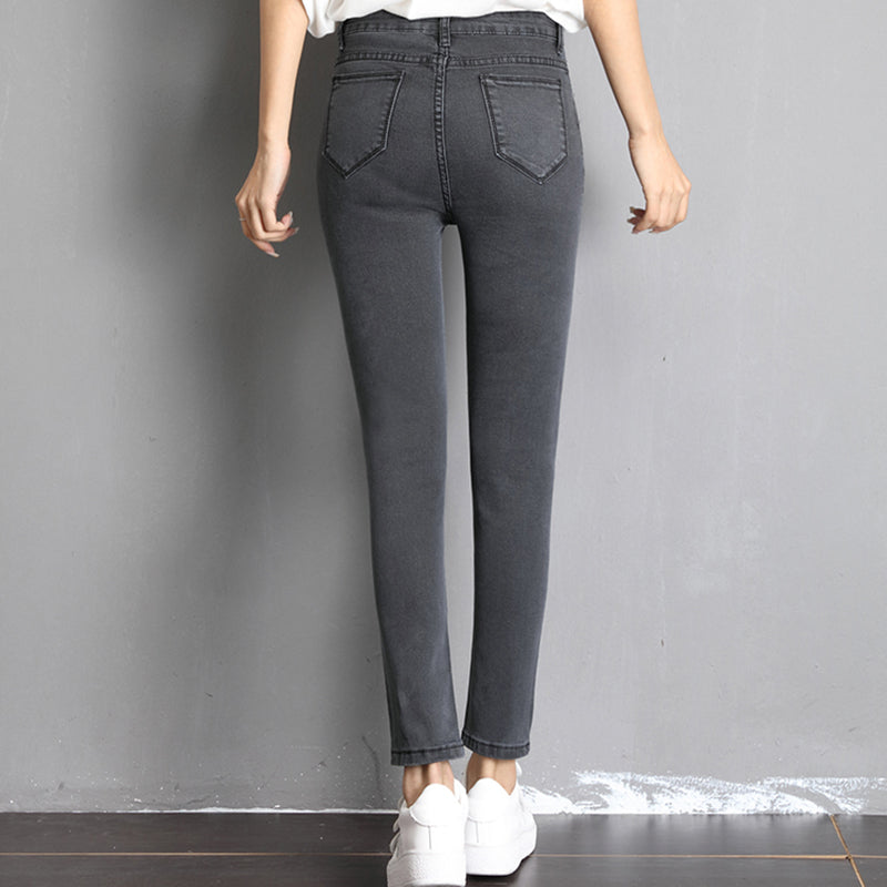 Jeans for Women Mom Jeans Blue Gray Black Woman High Elastic Stretch Jeans Female Washed Denim Skinny Pencil Pants