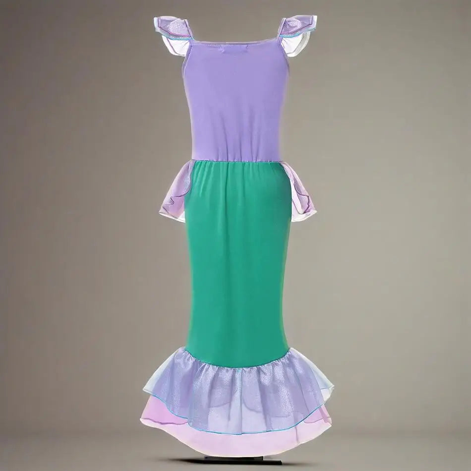 2025 Girls Mermaid Dress Princess Cosplay Party Costumes Summer Purple Elegant Flying Sleeve Fancy Dresses For 2-10Y Kids