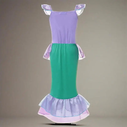2025 Girls Mermaid Dress Princess Cosplay Party Costumes Summer Purple Elegant Flying Sleeve Fancy Dresses For 2-10Y Kids