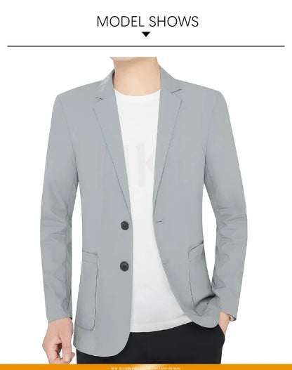 Brand Summer Men Blazers Gray Solid Color Thin Anti Wrinkle Quick Drying Soft Business Suit Blazer Jacket for Man