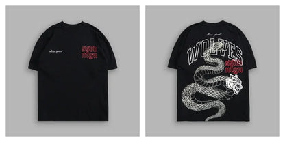 WOLVES CLUB STABILITY "PREMIUM" OVERSIZED TEE IN BLACK Summer Men's and Women's T-shirt Fashion Loose Printed Tops