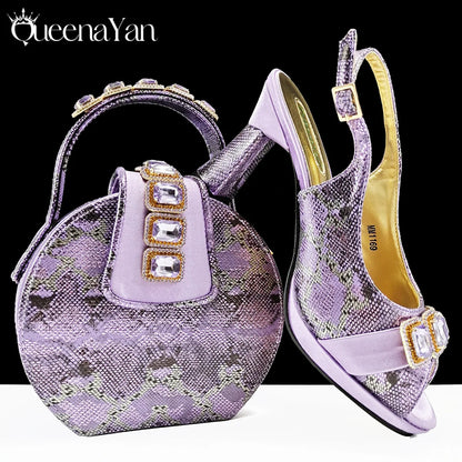 2025 Elegant Green Peep-Toe Women Heel Pumps for Italian Matching Party Shoes and Bags Set for Parties with Diamond Accents