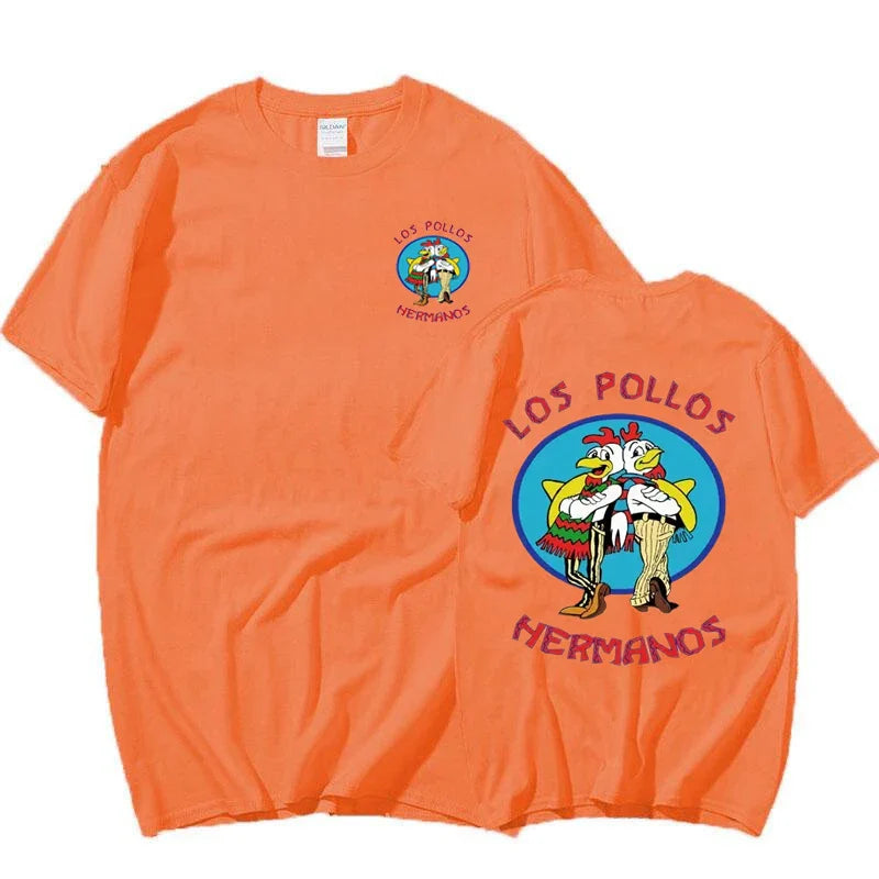 TV Series Breaking Bad Los Pollos Hermanos Double Sided Print T Shirts Funny Chicken Brothers Men's Women's T-shirt Streetwear