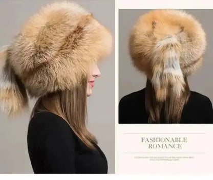 Real Fox Fur Hat For Women Winter Ear Protection Genuine Fur Hat Russian Natural Fur Bomber Hat Outdoor Thicken Warm Fur Caps
