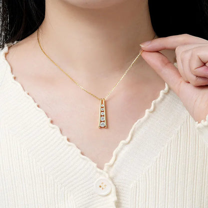 Exquisite Geometric Trapezoid Pendant Necklace 925 Sterling Silver Round Full Moissanite Necklaces for Women Jewelry Gift