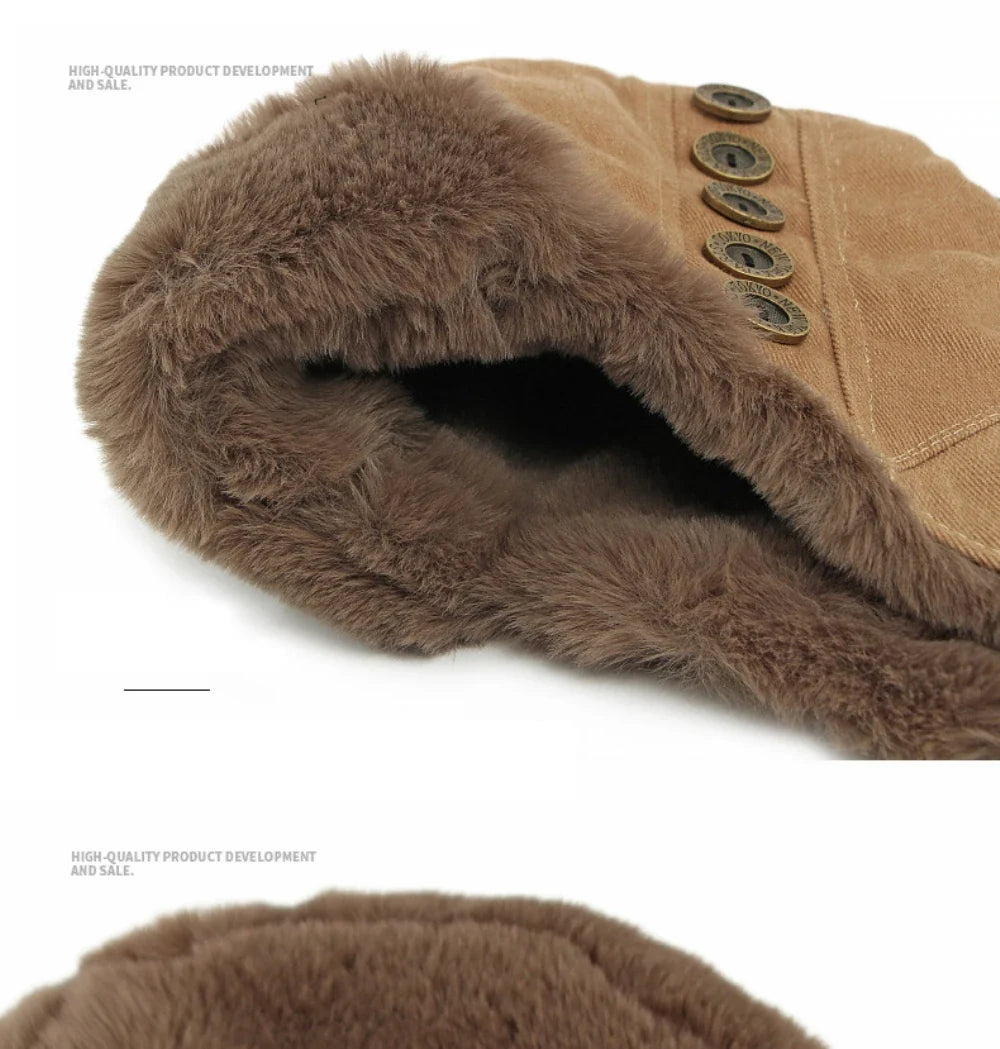 Russian Hat Thick Warm Winter Hat Men Women Windproof Ski Trapper Earflap Cap Faux Rabbit Fur Hat Male Female Bomber Hat