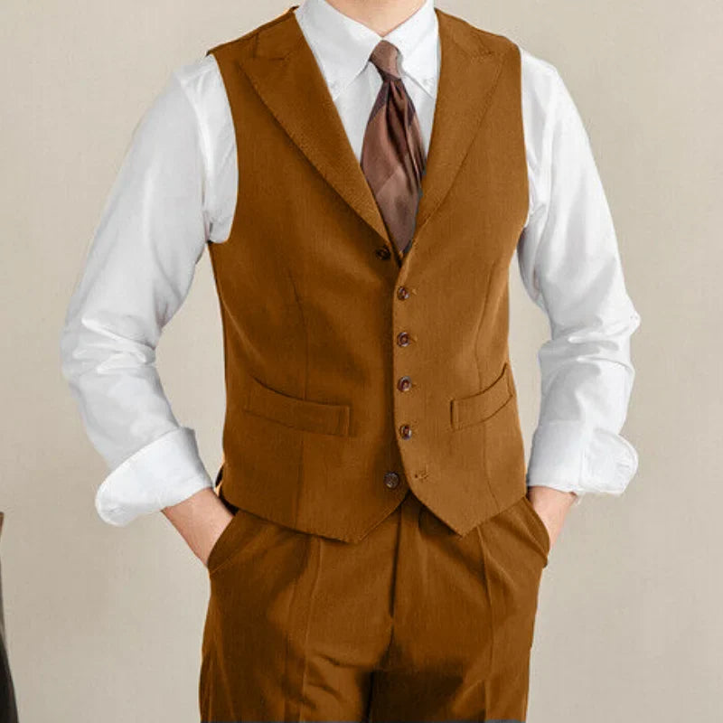 Men Vest White Collar Vintage With Lapel Single Button Waistcoat For Wedding Groom Banquet Temperament Slim Men Suit Vest