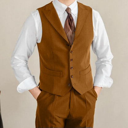 Men Vest White Collar Vintage With Lapel Single Button Waistcoat For Wedding Groom Banquet Temperament Slim Men Suit Vest