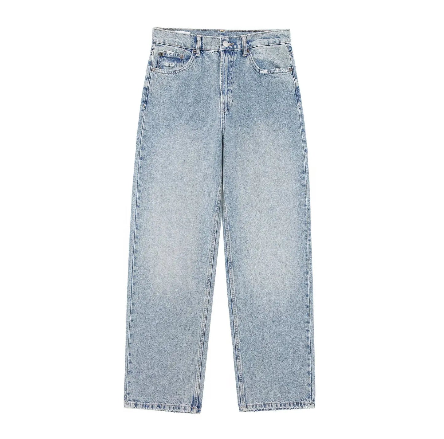 Jeans For Women 2024 Denim Solid Loose Zipper Fly Female Hole Trouser Pockets Wild Basic Commute Woman Wide Leg Long Pant