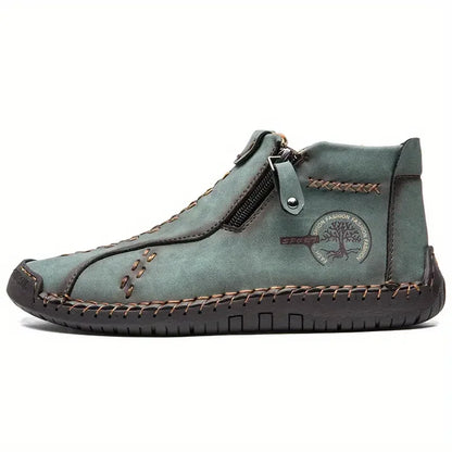 Classic Handmade Leather Men Shoes Zipper Design Outdoor Sneakers Slip On Breathable Casual Shoes Leather Men Ankle Boots