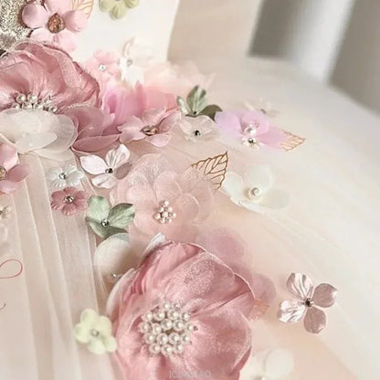 Custom Pink Floral Butterfly Tulle Flower Girl Dress First Christmas Dress Wedding Party Gown for Girls فساتين اطفال