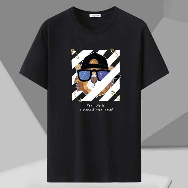 Men T-shirt Printed Tee Plus Size 110-180kg 5XL 6XL 7XL Black T Shirts Round Neck Short Sleeve Oversized Tops Big Size Clothing
