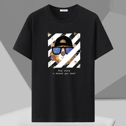 Men T-shirt Printed Tee Plus Size 110-180kg 5XL 6XL 7XL Black T Shirts Round Neck Short Sleeve Oversized Tops Big Size Clothing