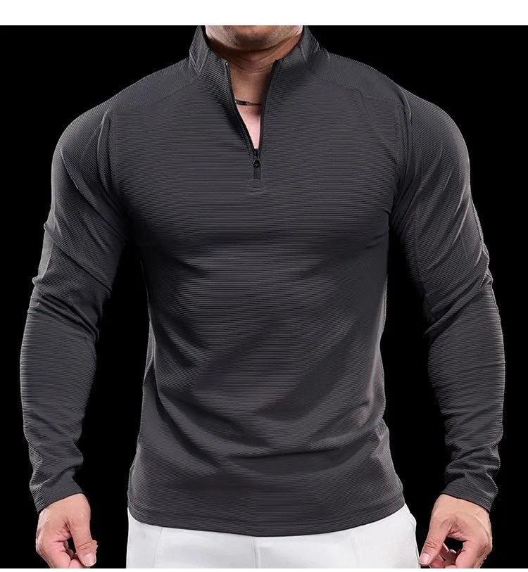 Autumn Sports Fitness Top Men Running Training Long-sleeved T-shirts Sweaters Stand-up Collar Quick-drying Breathable Clothes