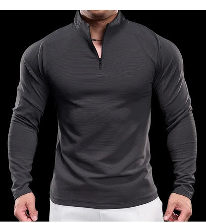 Autumn Sports Fitness Top Men Running Training Long-sleeved T-shirts Sweaters Stand-up Collar Quick-drying Breathable Clothes