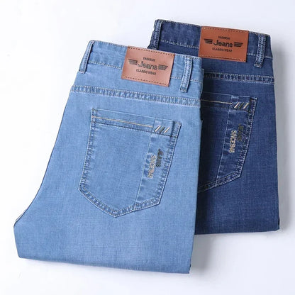 New Summer Men's Denim Shorts Fashion Light Color Casual Loose Multi-pocket Straight Five-minute Pants Elastic Knee Shorts