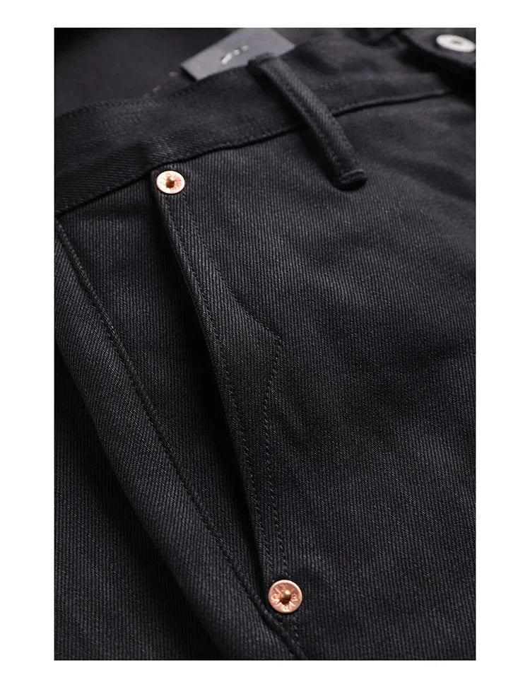 Black Men's Jeans Relaxed Fit 14.5oz Selvedge Denim Officer Trousers