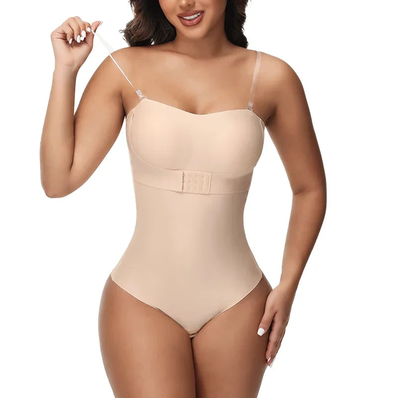 Women Sexy Removable Strap Body Shaper S-4XL Padded Bra Front Closure Hipster Bodysuit Tummy Control Shapewear Thong