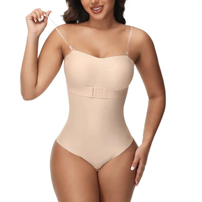 Women Sexy Removable Strap Body Shaper S-4XL Padded Bra Front Closure Hipster Bodysuit Tummy Control Shapewear Thong