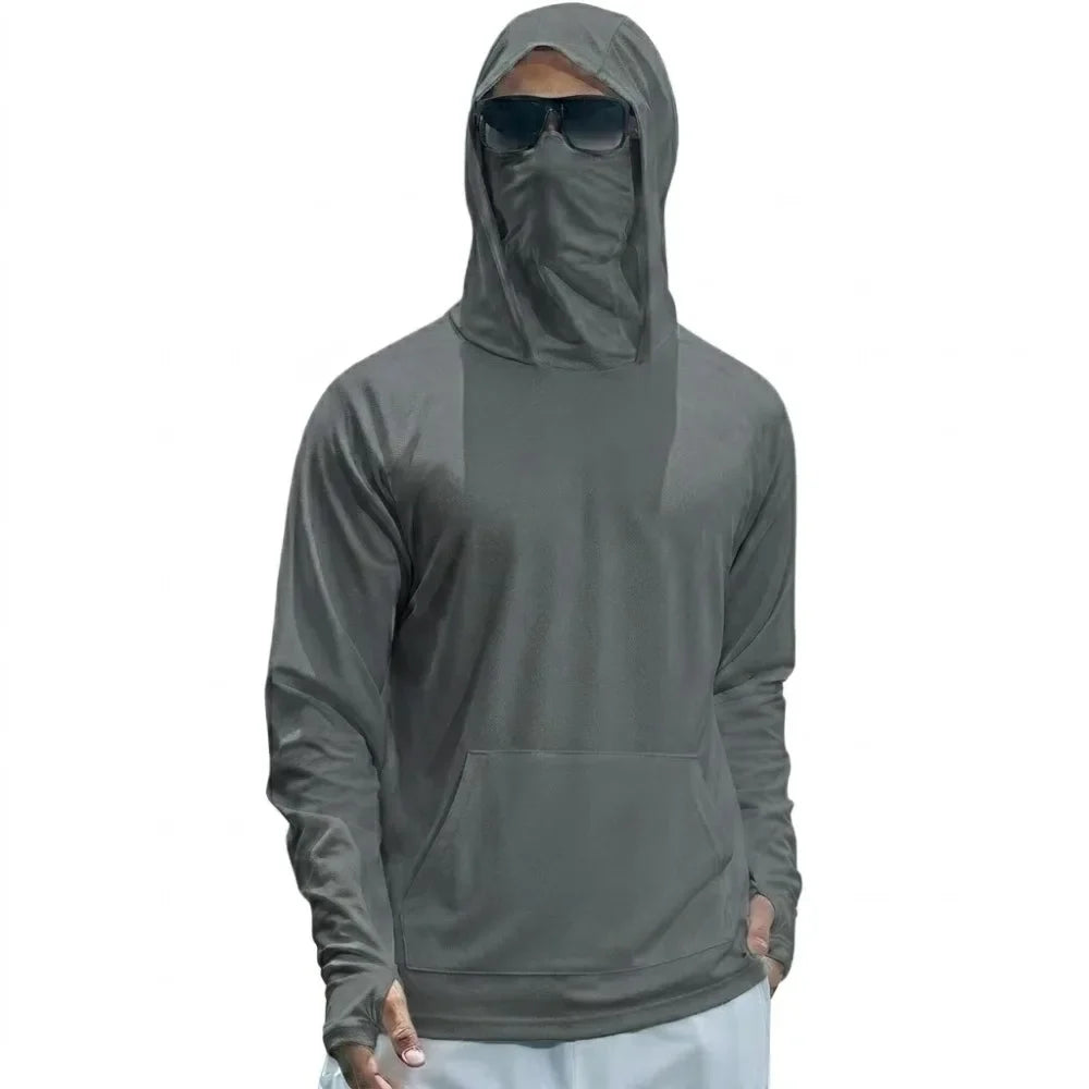 Summer UPF50+ Performance Mens T-Shirt Long Sleeve Hoodie Sun Running Quick Dry Shirts Sunscreen Fishing Ice Silk Streetwear