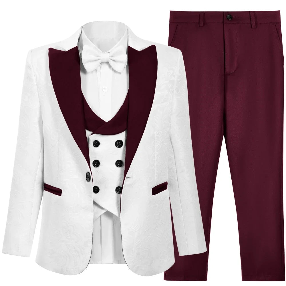 Multi-colors Boys Formal Suit Set 4 Pieces 3-14T Fast Delivery Kids Slim Fit Suits Wedding Ring Bearer Outfit Handsome Tuxedo