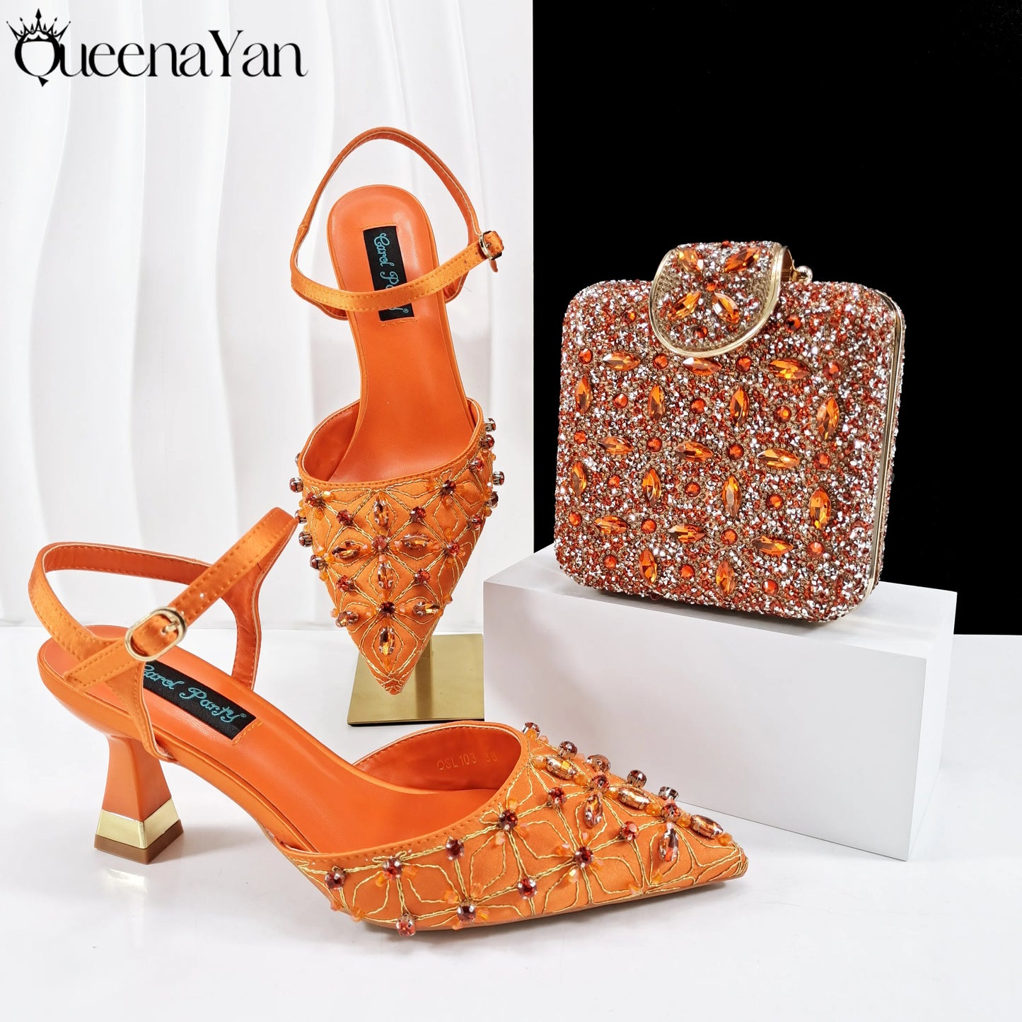 Elegant Full High Quality Diamond Design Olive Color Italian Women's Shoe and Handbag Set for Weddings and Special Occasions