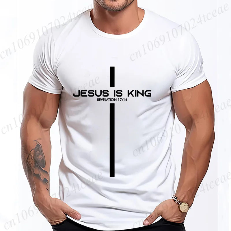 T Shirt for Men Jesus Is King Print Graphic T Shirts Unisex Harajuku Fashion Casual Street Short Sleeve Tee Jesus Is King Tops