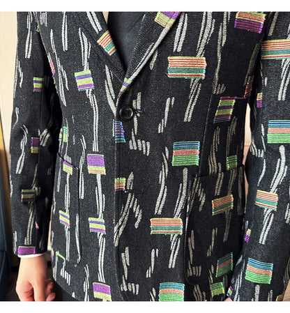 2025 New Luxury Denim Jacquard Suit Coats Men Fashion Slim Fit Suit Casual Business Party Coat Uniform Wedding Social Tailcoat