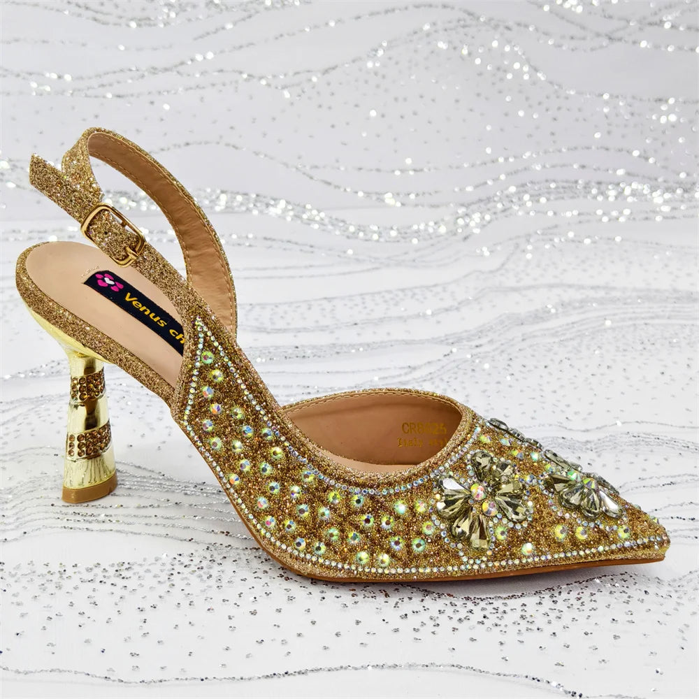 2025 Women's Purple High Heel Party Shoes & Rhinestone Handbag Set - Italian Design for Weddings & Special Occasions