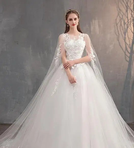 2024 Chinese Wedding Dress With Long Cap Lace Wedding Gown With Long Train Embroidery Princess Plus Szie Bridal Dress Customized