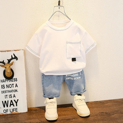 Fashion Baby Boys T-Shirt + Denim Shorts Sets 0-6 Years Old Summer Little Children's Girls Clothing Suits