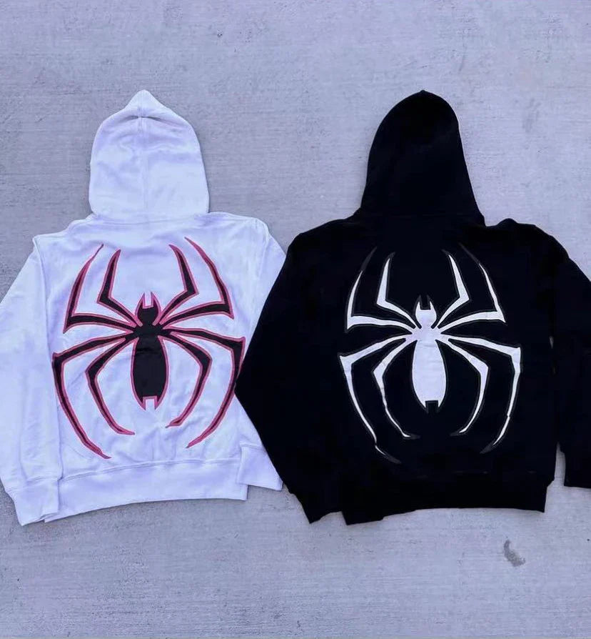 Harajuku Fashion Y2K Oversized Coat Personality Spider Print Women's Hoodie Autumn And Winter Punk Full Zip Up Hoodie Tops