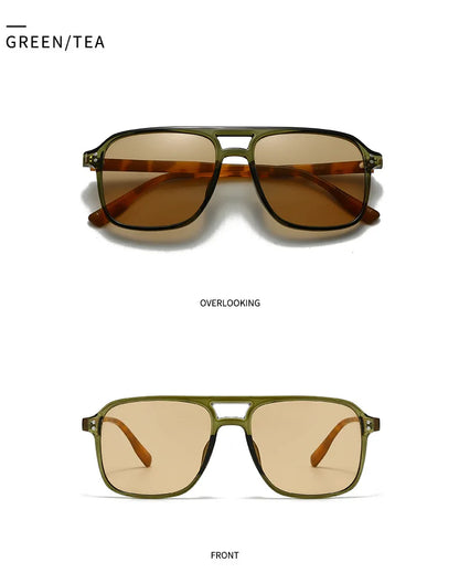 2026 Ins Retro Double Bridge Square Women Sunglasses Fashion Leopard Print Gradient Lenses Men Trend Gafas De Sol UV400