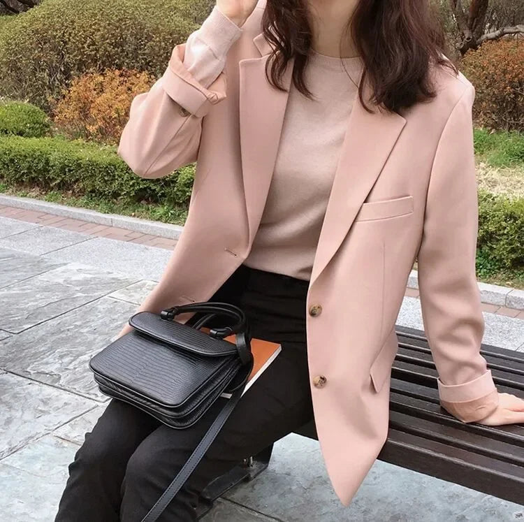 Chic Black Women's Short Suit Jacket Korean Style Casual High-End Feeling Spring Autumn New Fashion Polyester Fiber Coat
